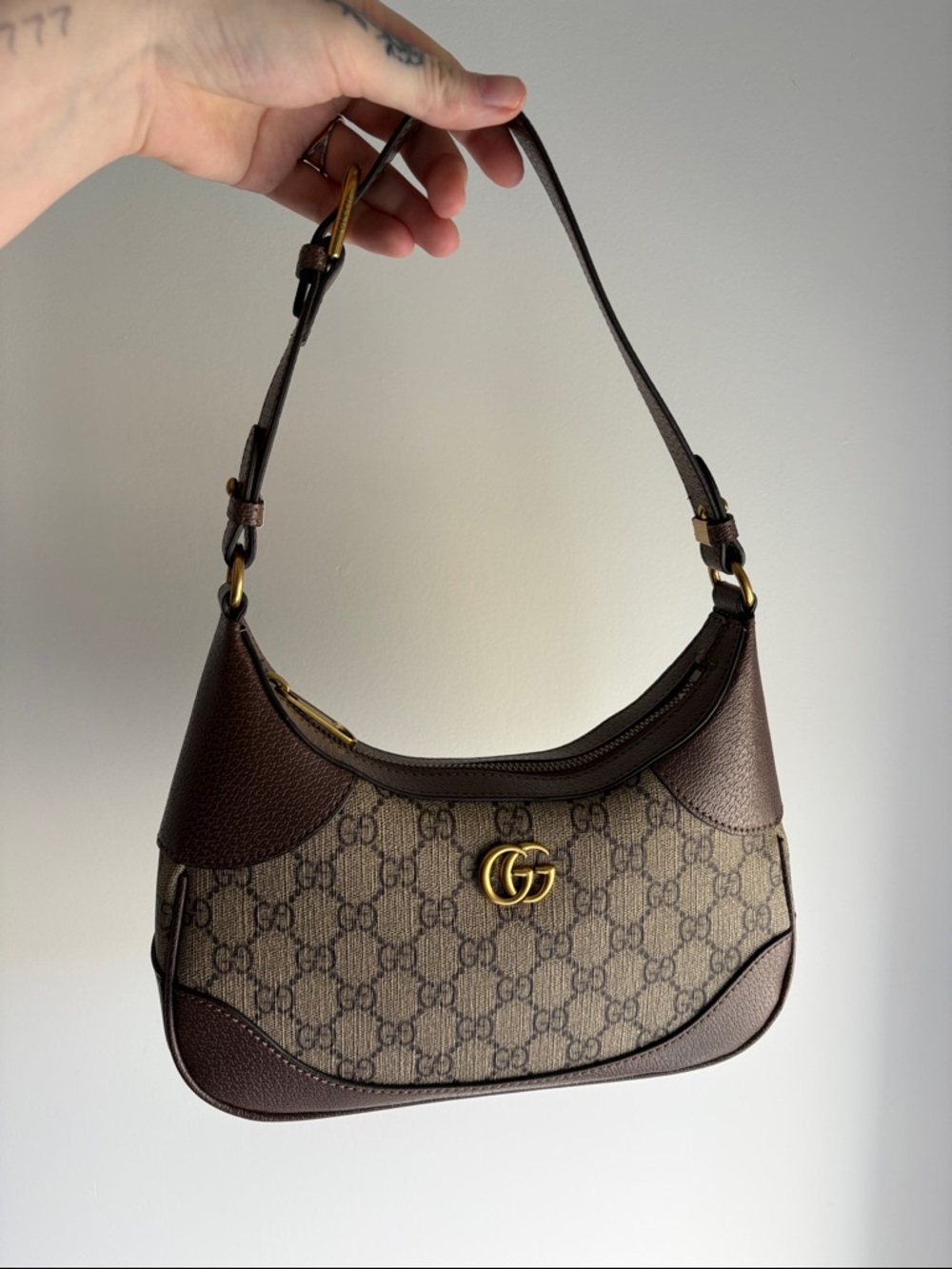 Gucci Brown GG Canvas Shoulder Bag with Gold Double G